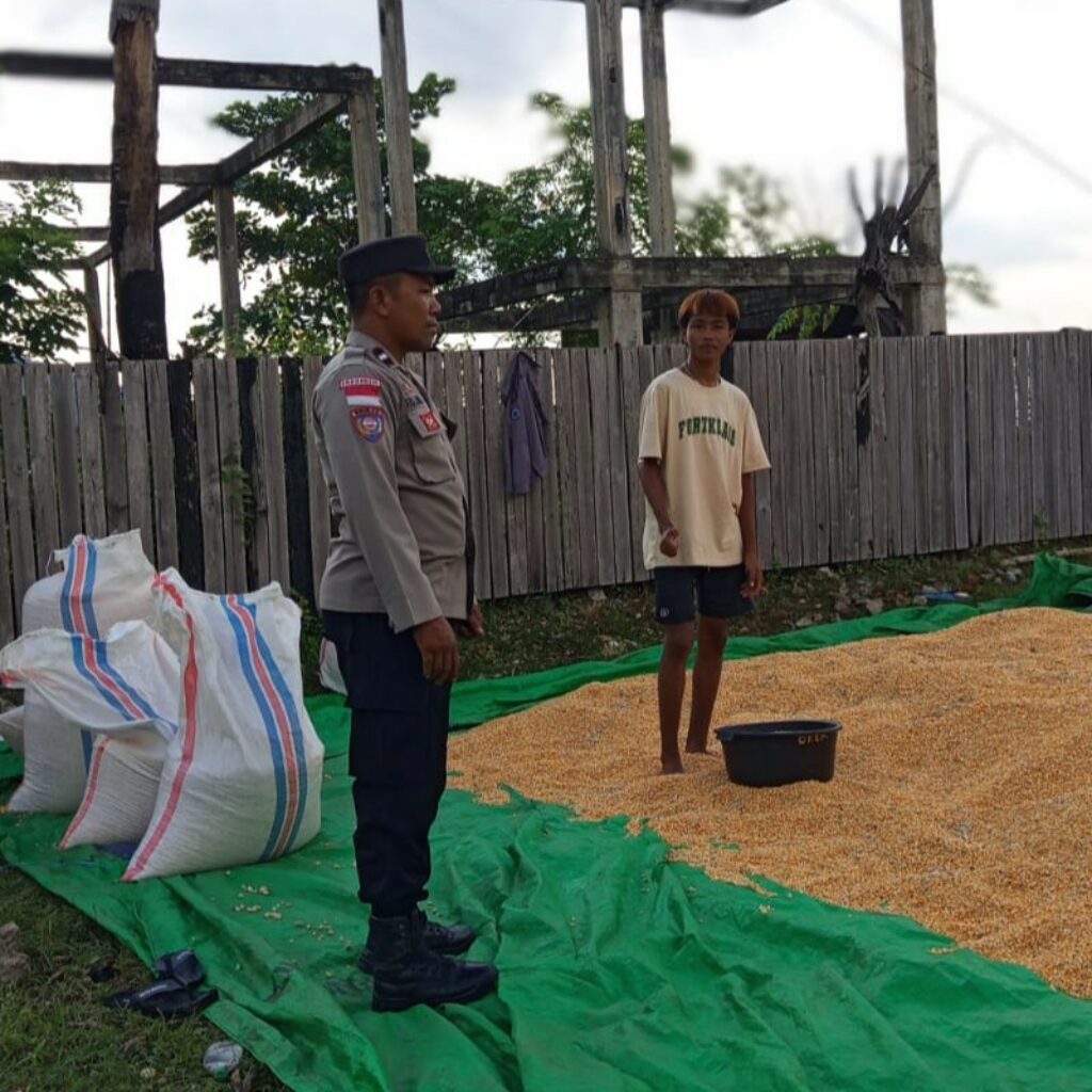 Bhabinkamtibmas Sekotong Barat Aktif Jaga Ketahanan Pangan dan Sampaikan Pesan Kamtibmas